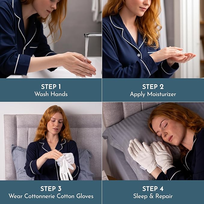 4 Pairs Cottonnerie Original Cotton Gloves for Dry Hands Sleeping, Moisturizing Gloves Overnight, Hand Moisturizer Gloves, Moisture Gloves for Dry Hands Overnight, Sleeping Gloves, Medium