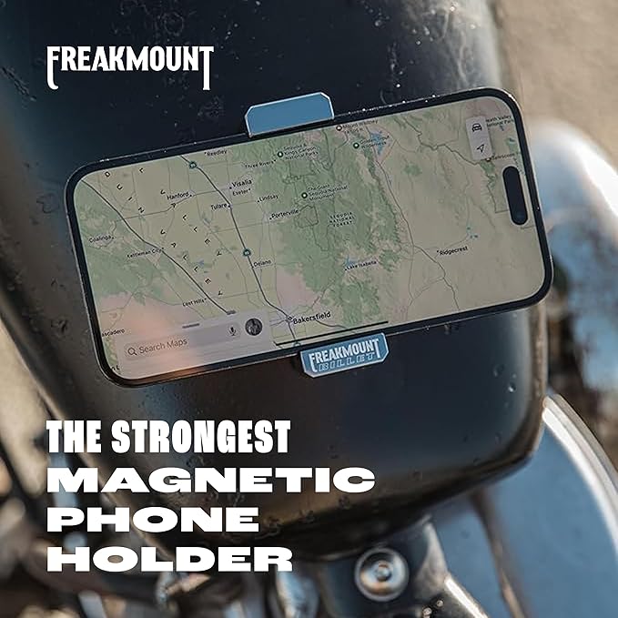 FREAKMOUNT Magnetic Motorcycle Phone Mount - Compatible with Harley Davidson - Premium Billet Aluminum Holder for Gas Tank, High-Speed Magnet Accessories - Fits Most Phones, Steel Blue