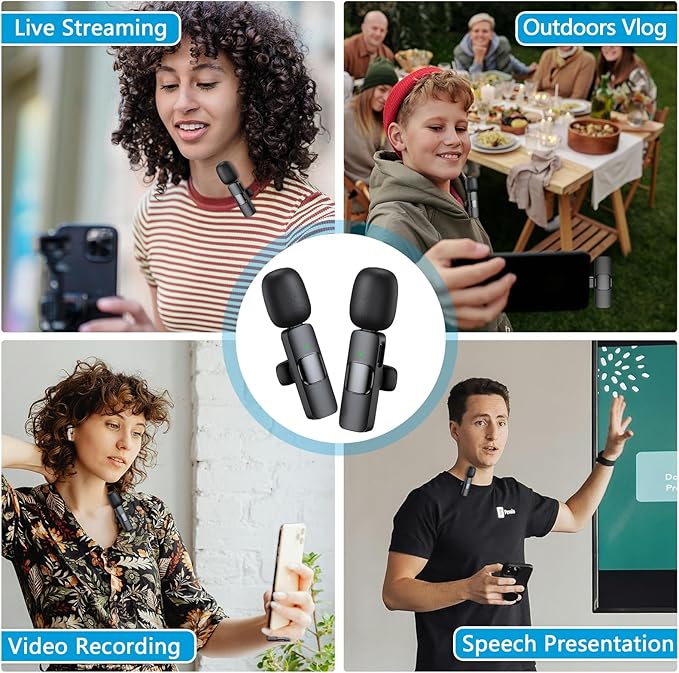 RICCHI Wireless Lavalier Microphone for iPhone iPad and Android Phone, 2 Pack Mini Microphone Noise Reduction Lapel Mic for Video Recording Interview Podcast YouTube TikTok