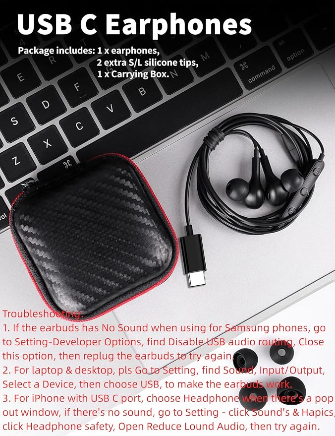 USB C Headphone for Samsung S26 S25 FE S24 A16 A17 Wired Earbuds Magnetic in-Ear Type C Earphone with Microphone Volume Control Bass Stereo Noise Canceling for iPhone 17 Pro Max 16 16e 15 Pixel 10 9a