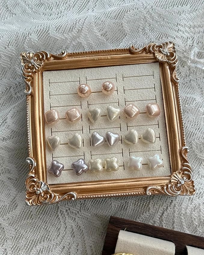 Jewelry Display Stand Vintage Ring Holder Box Earring Tray Retro Picture Frame Style Ring OrganizerJewelry Frame with Velvet
