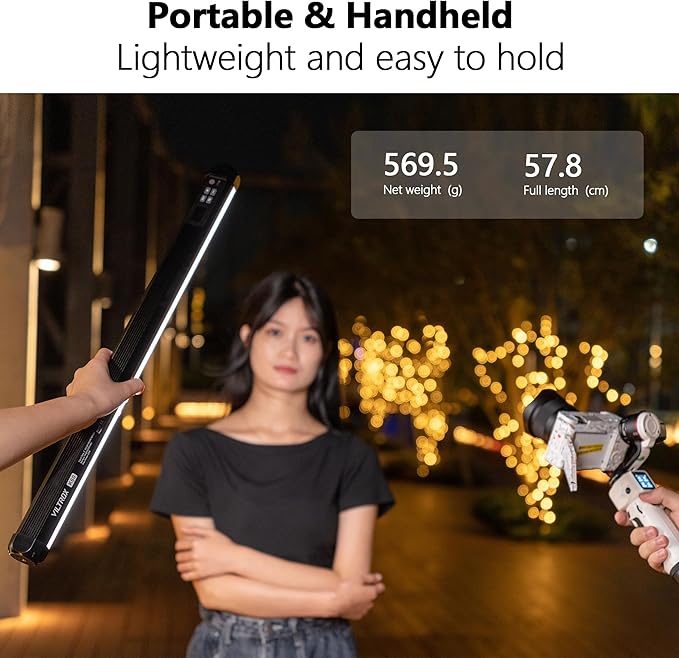 VILTROX K60 2 Pack RGB LED Video Light Stick with APP Control, Handheld 360° RGB Tube Light Wand for Photography, 2500K-8500K Dimmable, CRI97+,26 Light Scenes, LCD Display, 2200mAh Battery