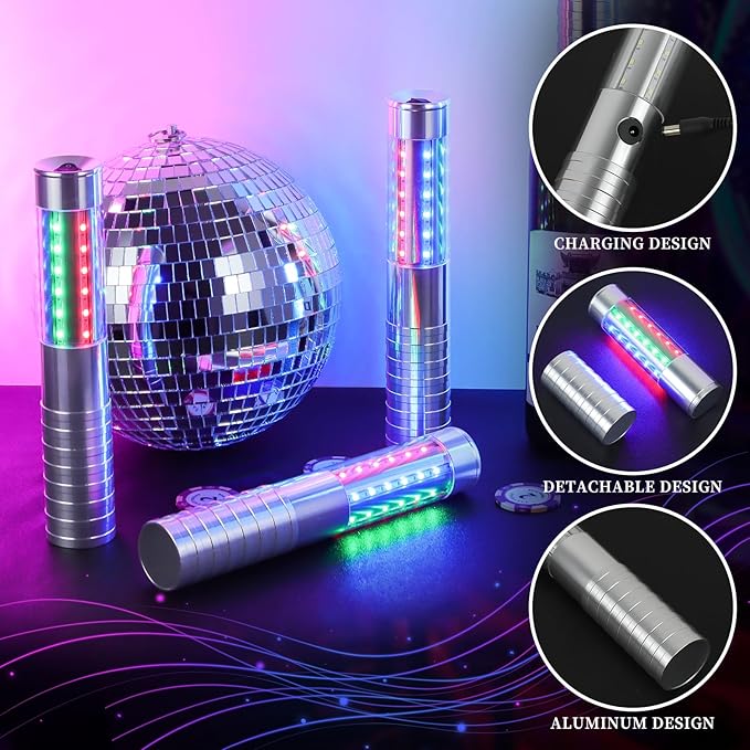 8 Pieces RGB LED Strobe Baton Light Rechargeable Bottle Service Sparklers Stick Reusable Champagne Bottle Handheld LED for Club Stage Nightclub Party Concert Event Bar Outdoor - Silver