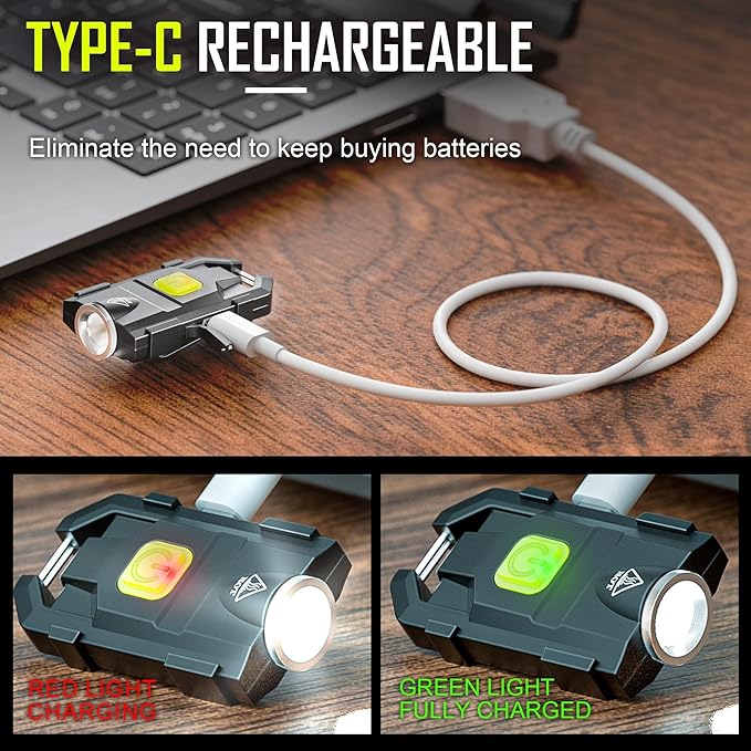lexall LED Small Flashlight, 2 Pack 500Lumens Bright Mini Keychain Light, USB Rechargeable Pocket Lights with 3 Modes Compact Baseball Cap Lights Indoor and Outdoor for Walking,Searching and Hiking