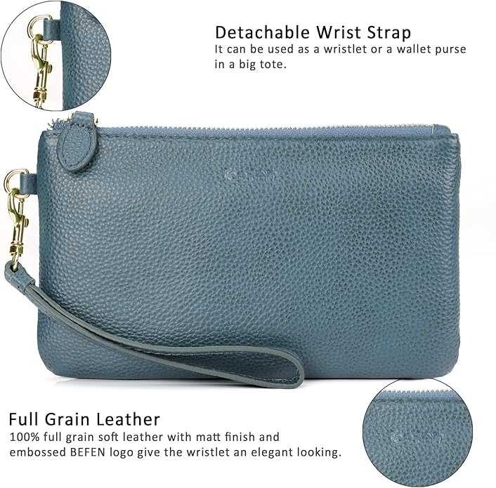 befen Genuine Leather Wristlet Clutch RFID Blocking Bag Cell Phone Wallet Purse Wristlet Wallet Purses and Handbags for Women