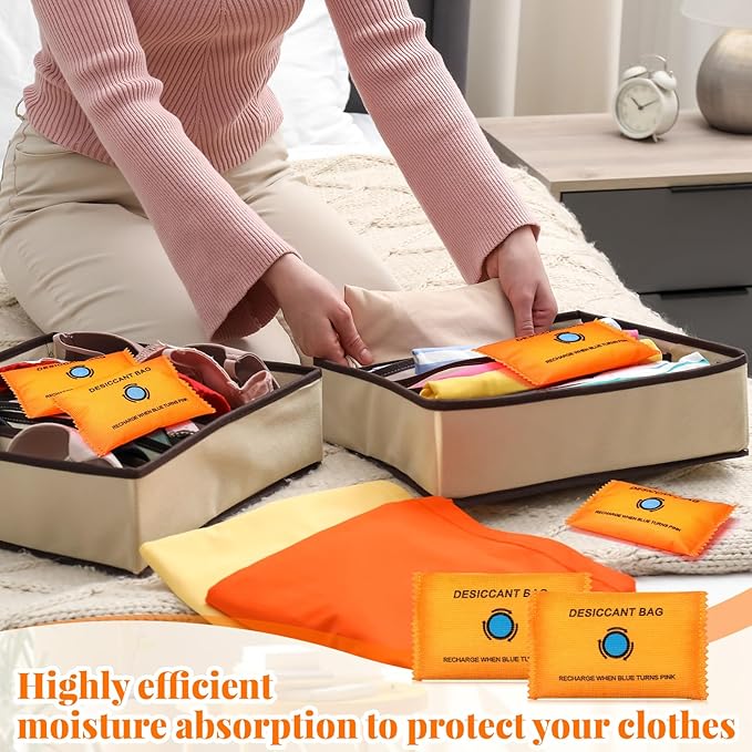 5 Packs 100g Rechargeable Desiccant Moisture Absorbing Bag for Storage Bin Silica Gel Dehumidifier Bag Reusable Indicating Desiccant Packet for Car Home Closet