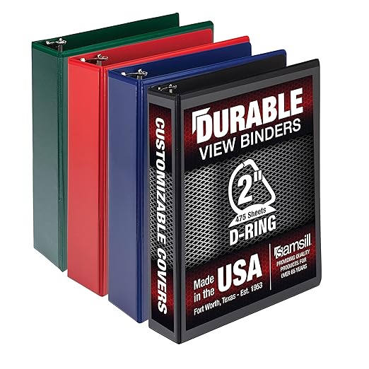 Samsill Durable 2 inch 3 Ring Binder, Made in USA, D Ring Binder, FSC 100% Recycled Chipboard, Basic Assortment, 4 Pack