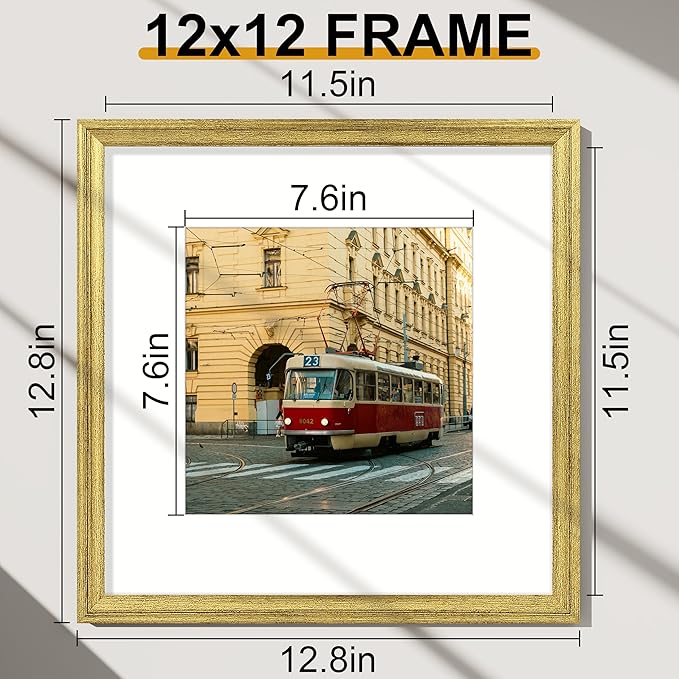 Vittanly 12x12 Picture Frames Set of 2, Ornate Vintage Photo Frame for Wall or Tabletop, Display 8x8 Pictures with Mat or 12x12 without Mat, Rustic Gold
