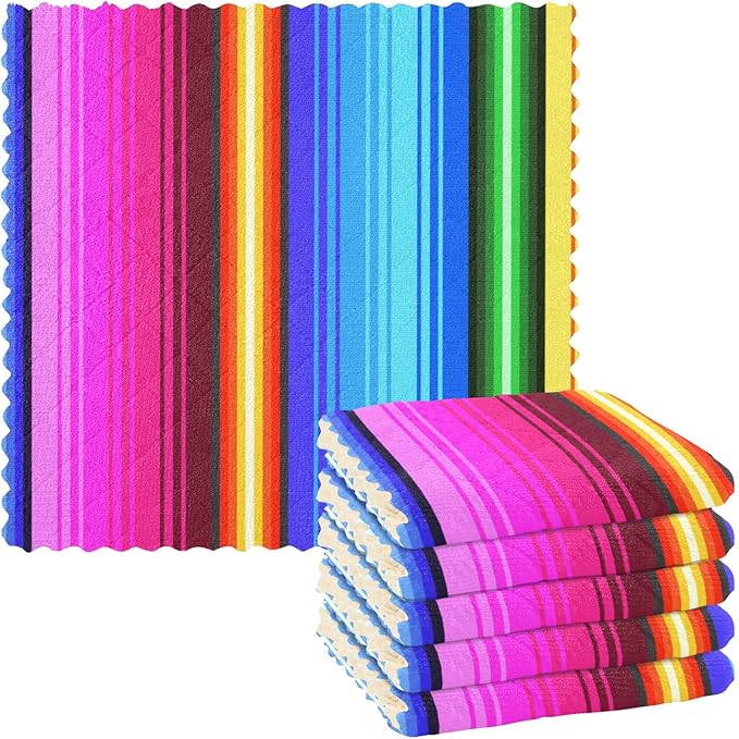CaTaKu Ethnic Mexican Stripes Kitchen Dish Cloths, 6 Pack Reusable Dish Rags for Washing Dishes, Microfiber Cleaning Cloths Dish Towels Washcloths for Kitchen Drying