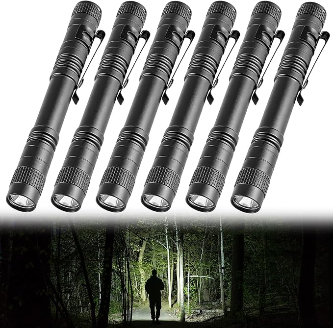 Mini Flashlight, AAA Small Pen Light with Clip, Portable 500lm Pocket Pen Flashlight for Inspection Repair Outdoor Emergency (6 Pack, Black, 5.1")