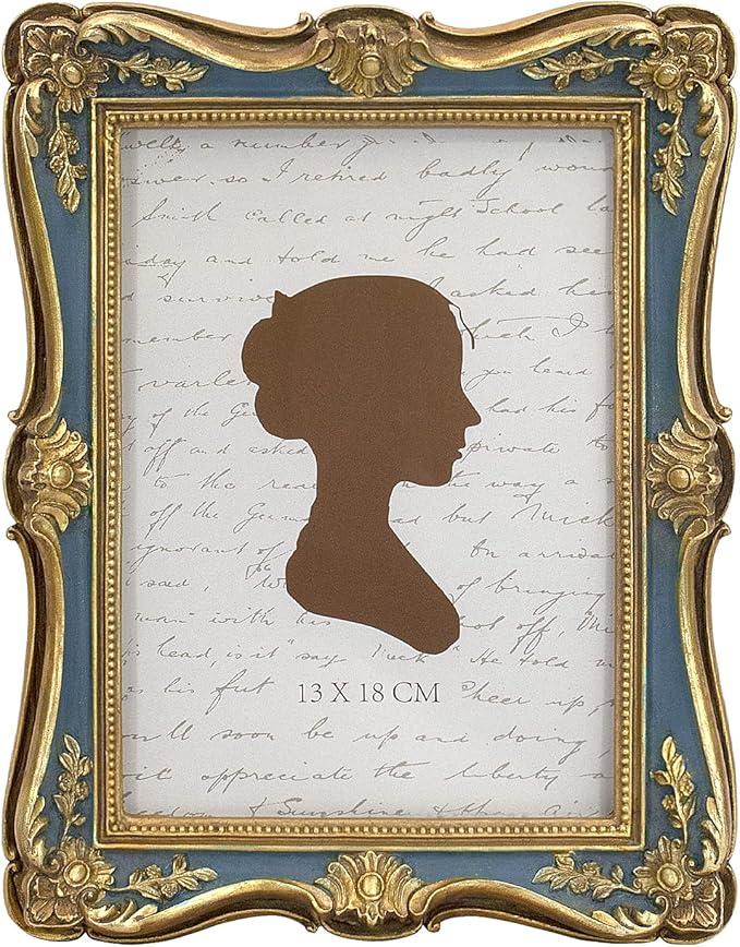 AELS 5x7/8x10 Inch Vintage Picture Frame, Elegant Antique Photo Frames with Glass Front, Photo Display, Tabletop Wall Hanging, Gift Ideas, Gold (Gold and Blue, 5x7)