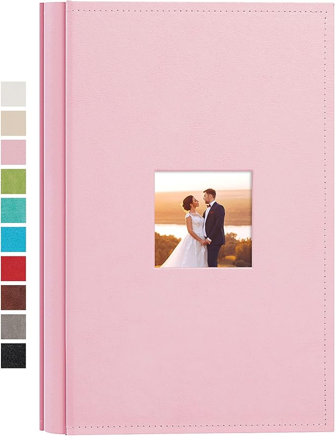 potricher Small Photo Album 4x6 300 Photos Leather Cover Picture Book with 300 Horizontal Pockets for Family Wedding Anniversary and Baby (Pink)