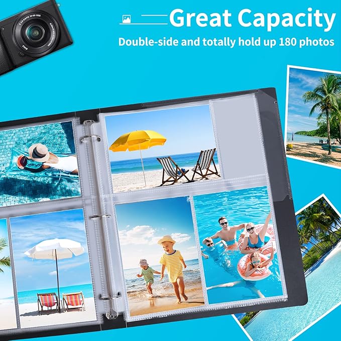 Fabmaker 30 Pack Photo Sleeves for 3 Ring Binder - (4x6, for 180 Photos), Archival Page Protectors, Clear Plastic Refill Pages, Postcard Sleeves, Acid-Free