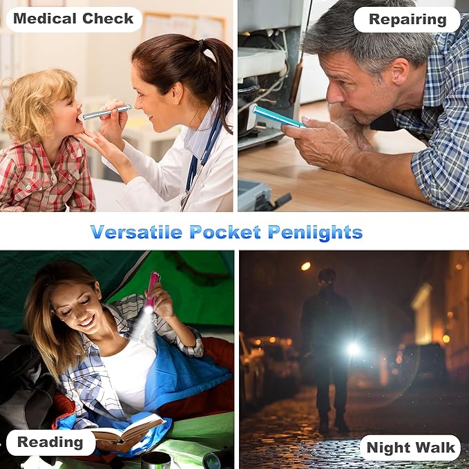 5-Pack LED Penlight Set with 10-Piece Pre-Installed Batteries, Aluminum Handheld Flashlights with Clip for Night Walks, Inspection, Emergency