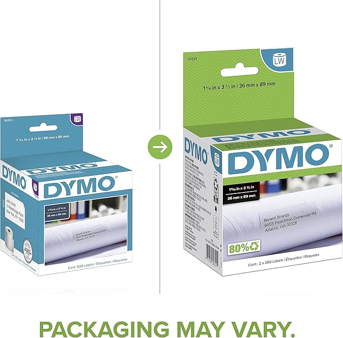 DYMO Authentic LW Large Mailing Address Labels, DYMO Labels for LabelWriter Label Printers, 1-4/10" x 3-1/2", 2 Rolls of 260 (520 Total) (Pack of 10)