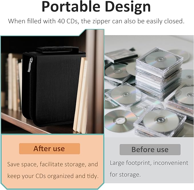 DVD Case CD Storage,40 Capacity CD Cases Holder DVD Storage Case Holders CD DVD Disc Case Storage Wallet Binder for Car Home Office Travel (40 Black)