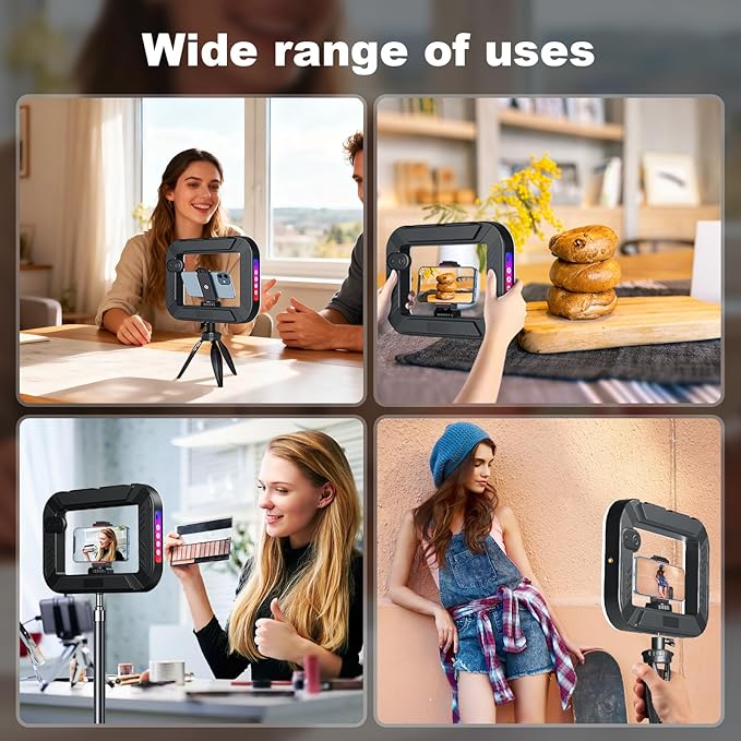 RGB Smartphone Video Rig with Light, Handheld Phone Camera Stabilizer with LED Ring Light, 2500-8500K Selfie Light for Tiktok, YouTube, Live Steam, Video Recording, Make up