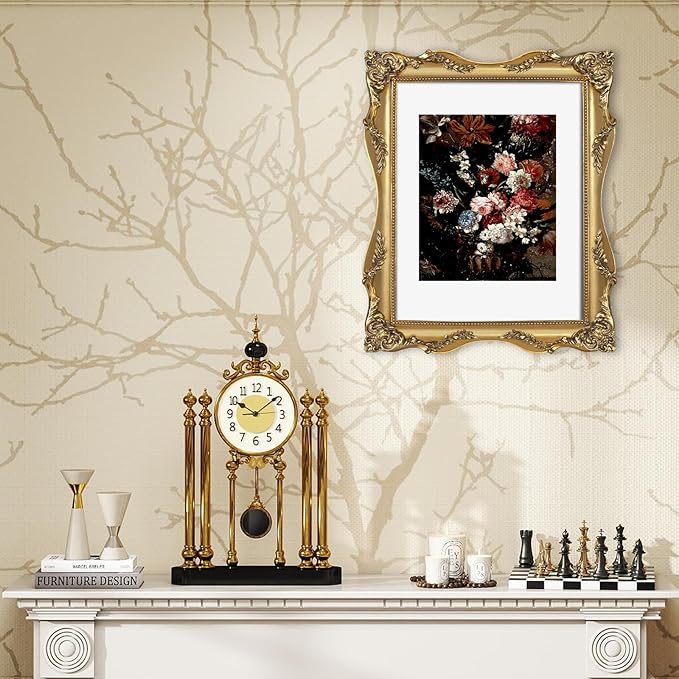Vintage Gold 11x14 Picture Frame with Mat for 8x10 or 11x14 Photos, Real Glass, Ornate Baroque Gothic Victorian Frames for Wall Display