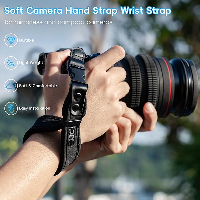 Quick Release Soft Neoprene Camera Hand Wrist Grip Strap for Sony A7CII A7CR A7RV A7IV A6700 Canon EOS R5 R6 R7 R8 T8i T7 T7i 90D Fuji X Half X100VI XT5 XT4 XT30II Nikon Z8 Z6 Z7 II Z5 Zfc Zf Z50 Z30