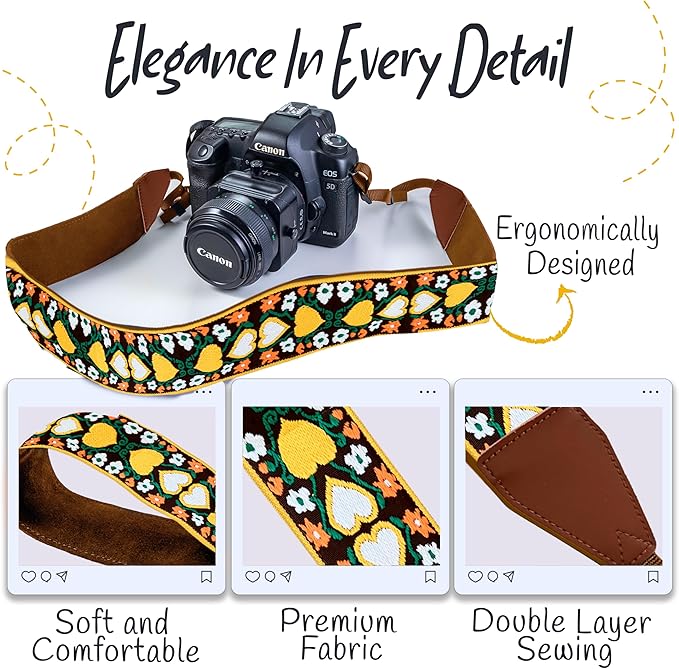 Art Tribute Camera Strap for All DSLR and Mirrorless Cameras. Add Your Name Or Initials Make It a Personalized Gift