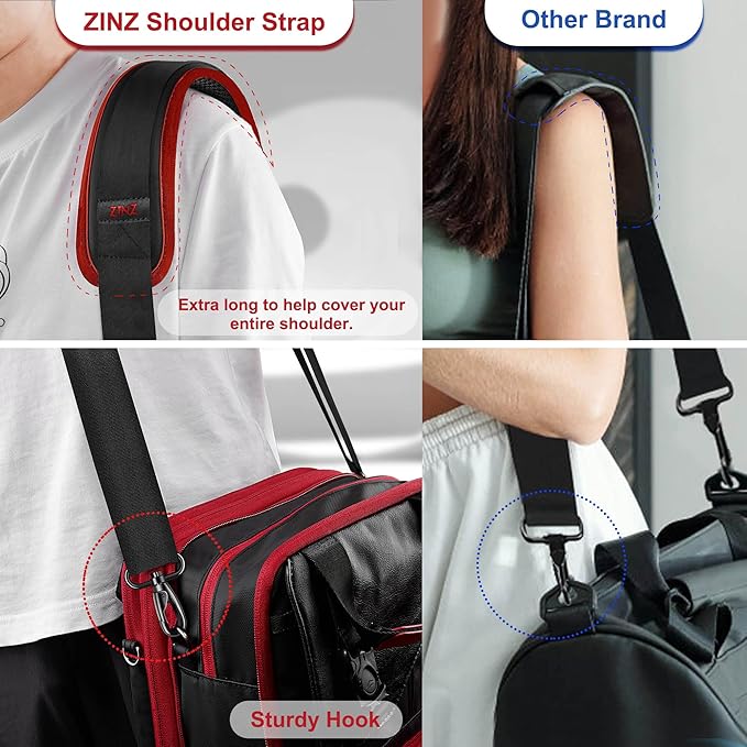 ZINMARK Shoulder Strap 59 inch, Extra-Thick Fixed Cushion Pad and Dual Clasps Universal Replacement Strap for Bags, Camera, Crossbody，Lawn mower -Black Red edge