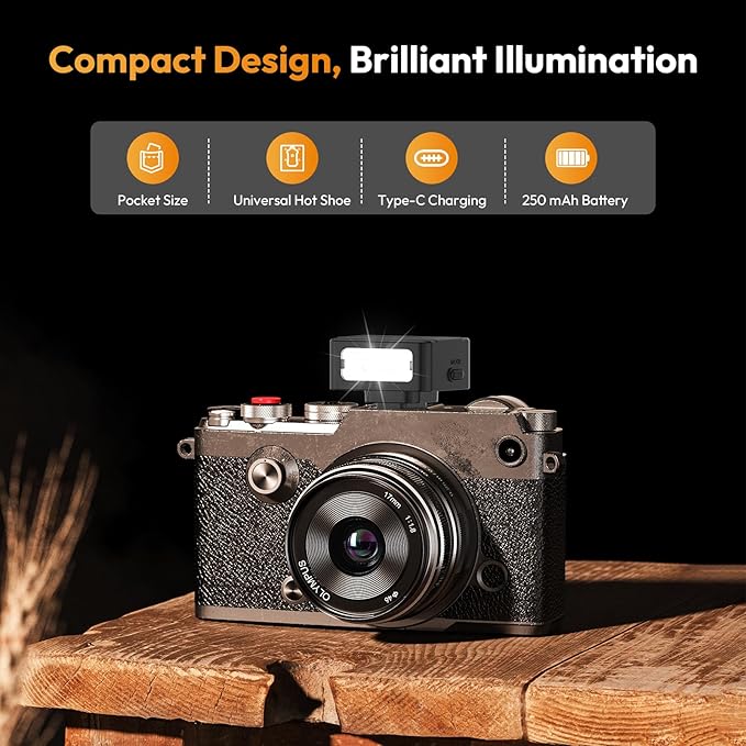 ULANZI SL01 Mini Camera Flash, GN8 6500K Mini Flash Speedlite, 4 Power Levels, Compatible with Sony ZV-1/ZV-E10/Canon/Nikon/Fuji/Panasonic/Leica/Olympus, 【Not Fits Sony ZV-1F】