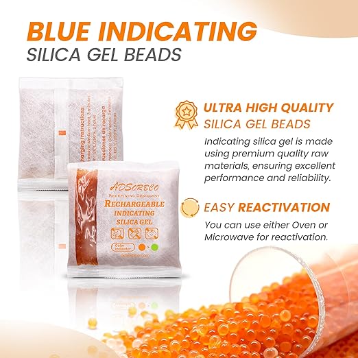 ADSorbco Silica Gel Packets-Desiccant Packs (5g, 50pack, Orange to Green), Desiccant Packs for Storage, Moisture Absorbers for Food Storage, Electronics, Jewelry, Safes