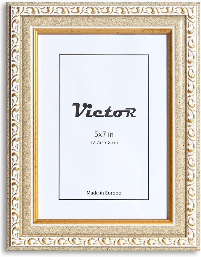 VictoR Picture Frame Chagall 5x7 Beige Gold - Vintage Picture Frames with Shutterproof Acrylic Glass - 5 x 7 Photo Frame - Beige Picture Frames - Antique