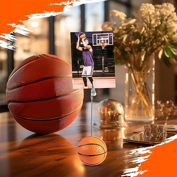 Jetec 12 Pcs Resin Sports Ball Base Memo Clips with Alligator Wire Table Number Card Place Holders Photo Stand for Office Menu Wedding Party Events Decoration(Basketball)