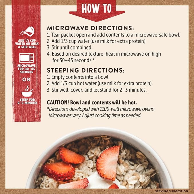 Kodiak Instant Oatmeal Packets, Strawberries & Cream, High Protein, 100% Whole Grains, 6 boxes with 6 packets each (36 packets total)
