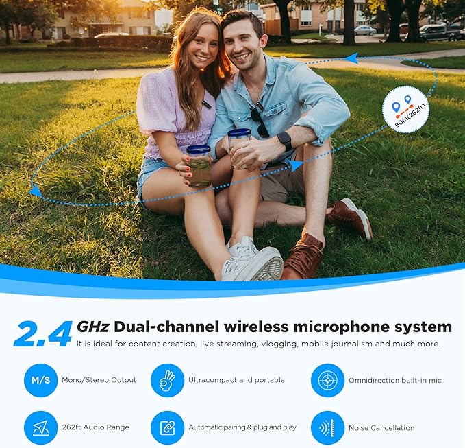 Saramonic Blink300 B2 Dual-Channel Wireless Lavalier Microphone for Camera Smartphone - Omnidirectional Condenser Mic for Video Podcast Vlog Live Stream