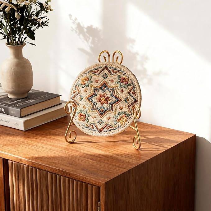 Gold Plate Stand, 8 Inch Decorative Holder for Displaying Platters, Heavy-Duty Metal Easel Stand for Picture, Photo Frame, Books and Round Objects, 2-Packs