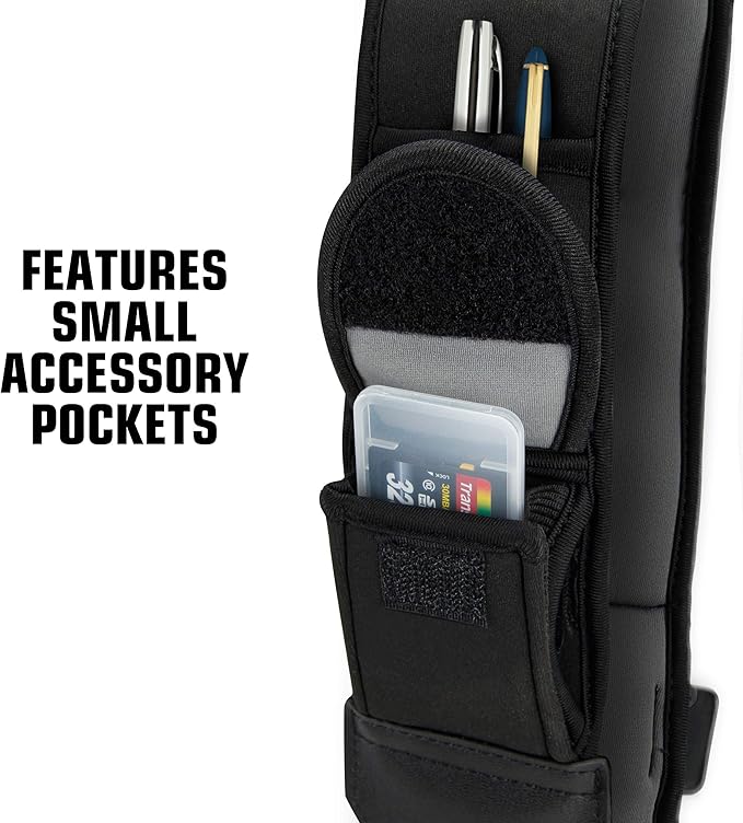 USA Gear Camera Sling Shoulder Strap with Adjustable Neoprene, Safety Tether, Accessory Pocket, Quick Release Buckle - Compatible with Canon, Nikon, Sony and More DSLR and Mirrorless Cameras (Black)