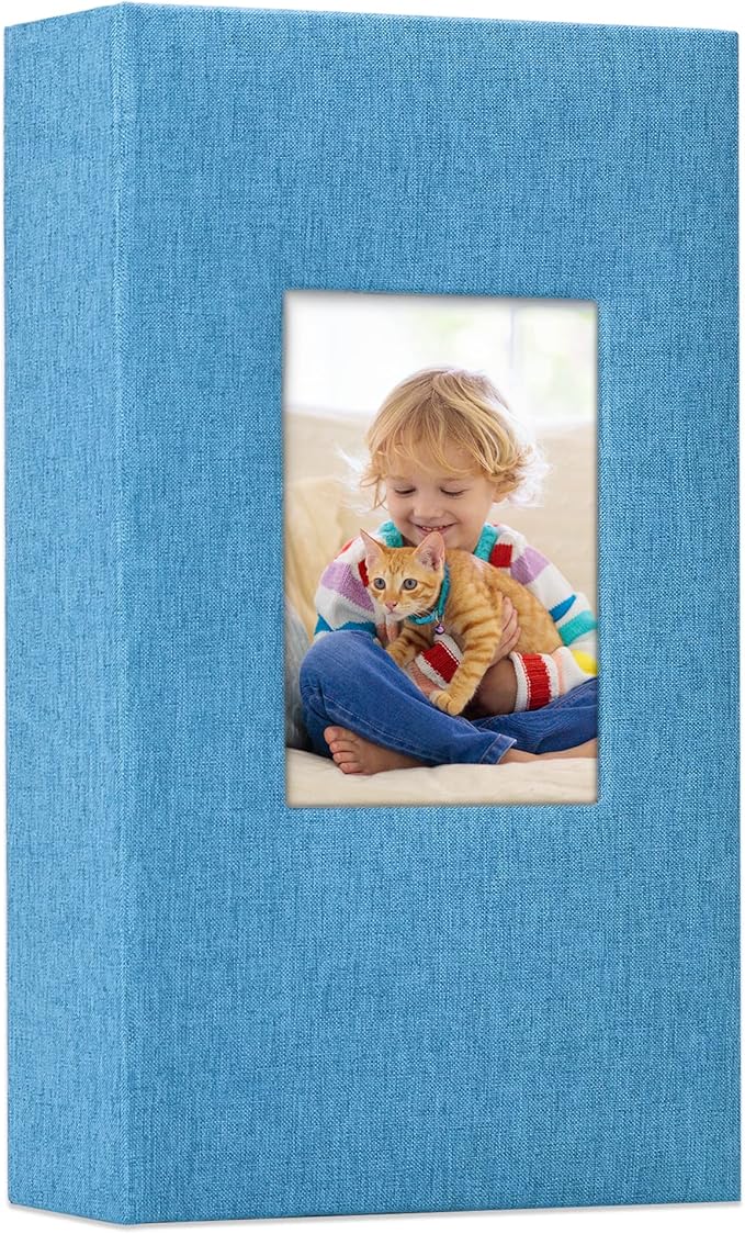 Vienrose Linen Photo Album 300 Pockets for 4x6 Photos Fabric Cover Photo Books Slip-in Picture Albums Wedding Baby Skyblue