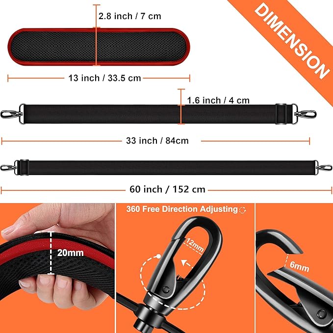 60 Inch Shoulder Strap, Ultra-Thick and Padded with Metal Swivel Hooks for Laptop Messenger and Crossbody Canvas Bags
