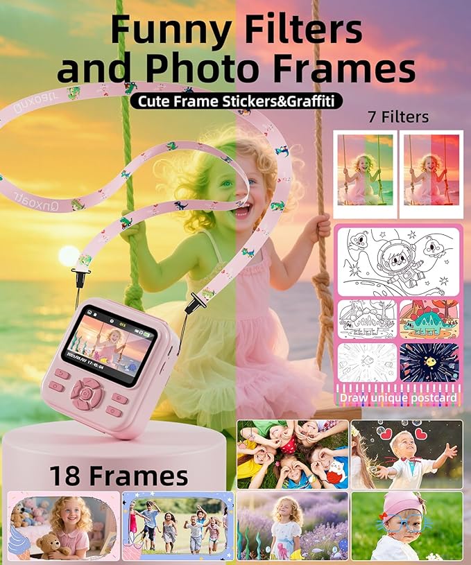 Kids Camera Instant Print for Boys and Girls, 48MP HD Cameras w/1080P Video, Print Paper, 32GB Card, Brush, Christmas Birthday Gifts Toys for Toddler and Teenagers Age 3-16 Years Old (Pink)