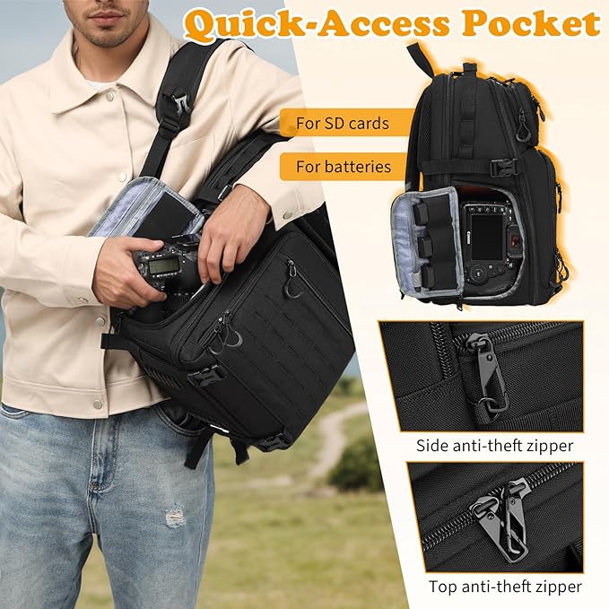 HAMBOLY Professional Camera Bag Backpack, Large Waterproof Photography Bag Case for DSLR/SLR/Mirrorless Camera with Tripod Holder/15.6’’ Laptop Compartment/Rain Cover