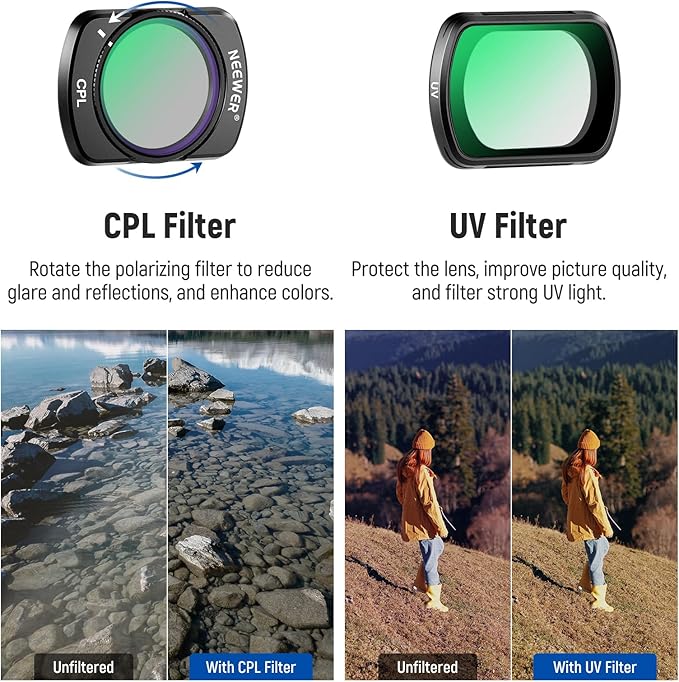 NEEWER Magnetic ND CPL UV Filter Set and 0.75X Wide Angle Lens Compatible with DJI OSMO Pocket 3 Creator Combo