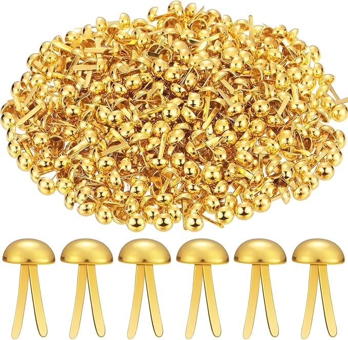 Hotop 500 Pcs Brads for Paper Crafts Metal Round Brass Paper Fasteners for Craft Art Crafting School DIY Supplies(0.3 x 0.7 Inch,Golden)
