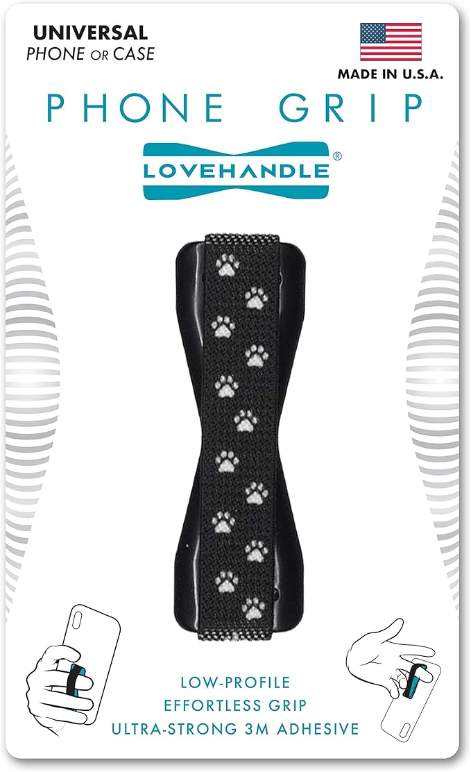 LOVEHANDLE Universal Phone Grip for Smartphones & Mini Tablets - Phone Holder for Hand - Wireless Charging Compatible - Made in The USA - Paws