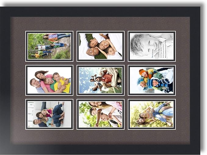 Art to Frames Double-Multimat-1046-119/89-FRBW26079 Collage Photo Frame Double Mat with 9-3x5 Openings and Satin Black Frame