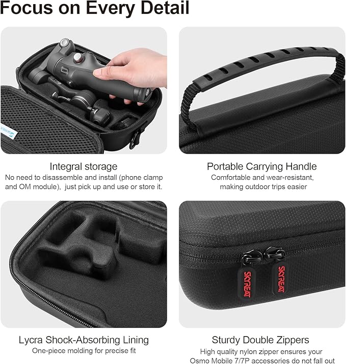 Skyreat Osmo Mobile 7P Case,PU Leather Portable Storage OM 7P / OM 8 Case Shoulder Bag for DJI Osmo 8/7 Smartphone Gimbal Stabilizer Accessories