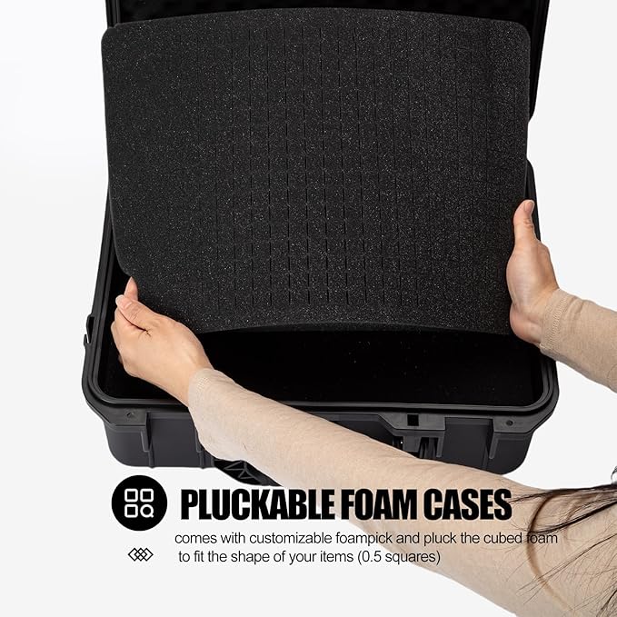 Moubruk Hard case Waterproof Hard Case with DIY Customizable Foam Insert Portable Protective for Camera Drones Equipments Tools Test Instruments 16.9''x13.7''x5.9''