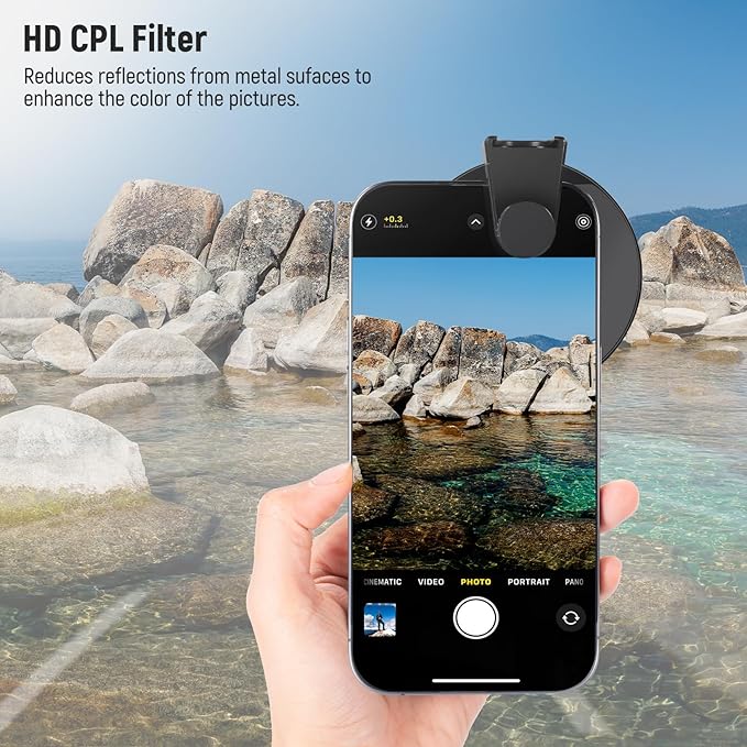 NEEWER 67mm CPL Filter for Phone, Circular Polarizing Camera Lens Filter with Cold Shoe Clip Compatible with iPhone 17 16 16e 15 Pro Max Plus 14 13 Android Samsung Galaxy S25 Ultra, FL-27