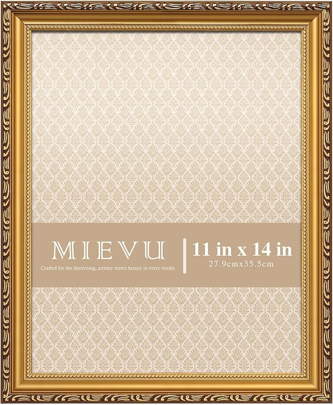 11×14 Picture Frame - Gold Picture Frames for Wall Hanging And Tabletop Display,Ornate Photo Frame,Vintage Frames,Christmas Frames,with Durable Plexiglass