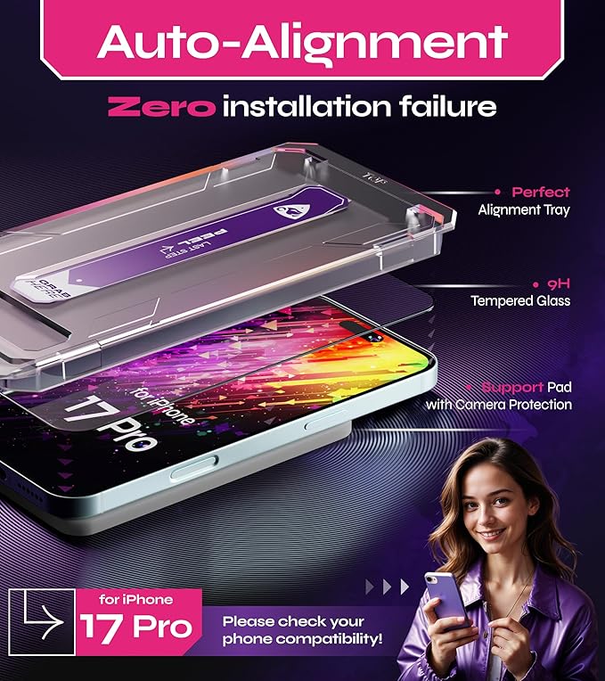 Defenslim for iPhone 17 Pro Screen Protector (2Pack), Easy Auto-Align Install Kit, 6.3" Tempered Glass, 9H Hardness, Ultra HD Clear, Case Friendly, EasyShield