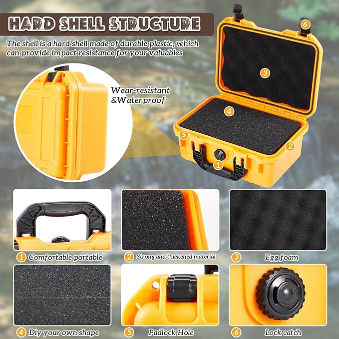 Relaxweex 1 Pcs 14.3 x 11.4 x 4.5 Inch Waterproof Hard Case with DIY Customizable Foam Insert Portable Protective Case with Knife for Camera Drones Equipments Tools Test Instruments (Yellow)