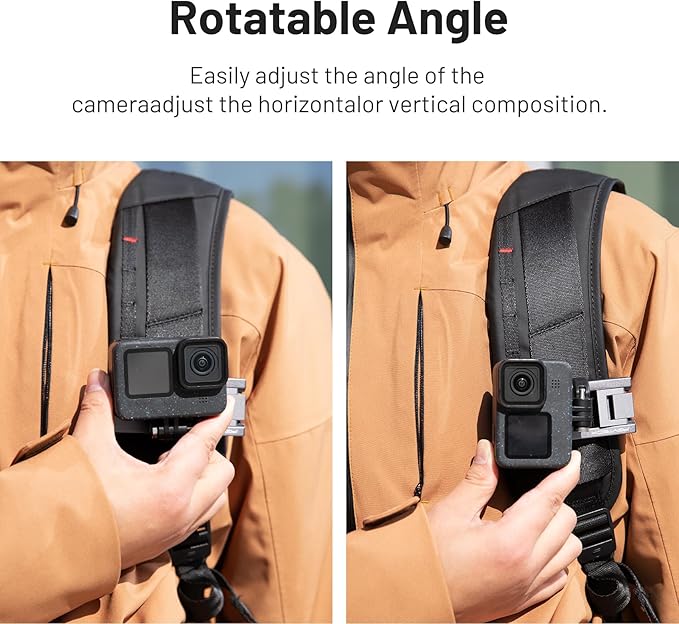 PGYTECH Backpack Shoulder Strap Holder Clip for DJI OSMO Action 6/5 Pro/Pocket/Xtra Muse, GoPro 13/12/11, Insta360 Action Camera Gimbal Accessories Adjustable Shoulder Pad and 360° Rotating Base