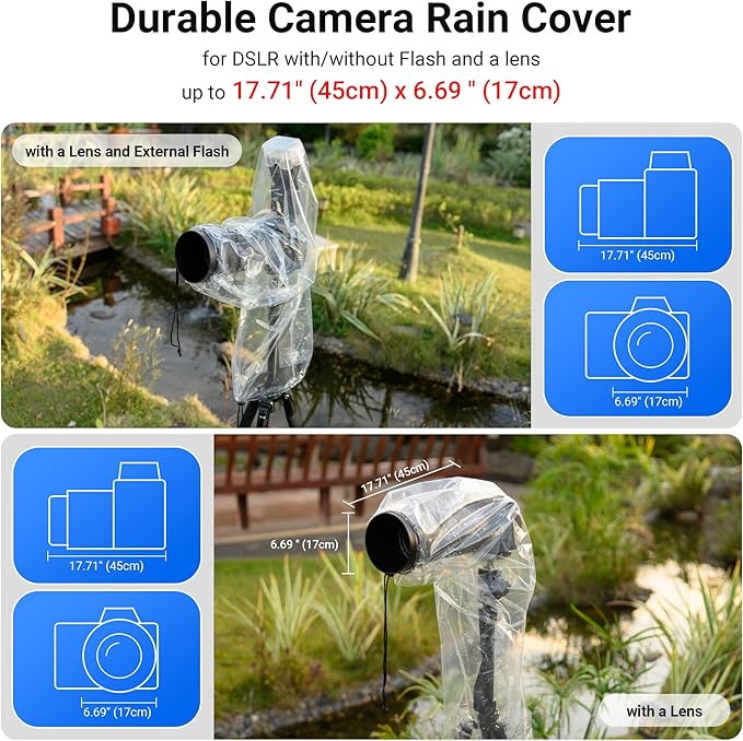 1+1 Camera Rain Cover Without/with Flash for Canon EOS 4000D 90D 80D 77D 70D 5D 6D 7D Rebel T8i T7i T7 T6i T6 T5i for Nikon D500 D610 D750 D800 D7500 D7200 D5600 D3500 D3400 for Sony A7R A7S A7C