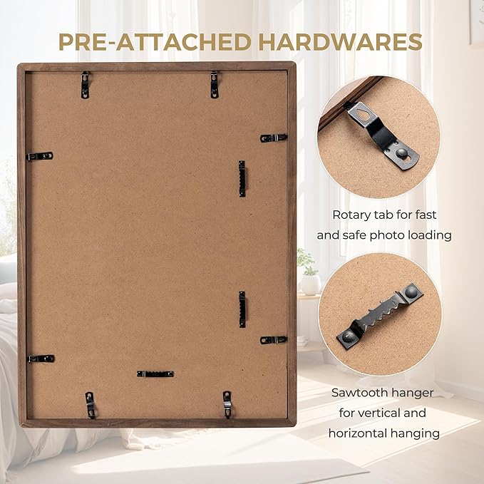 Dreamland 12x16 Picture Frame Matted to 8.5x11 Solid Walnut Wood Wedding Picture Frames Handcrafted Rounded Corner with HD Tempered Glass Tabletop or Wall Mount Display, 1 Pack